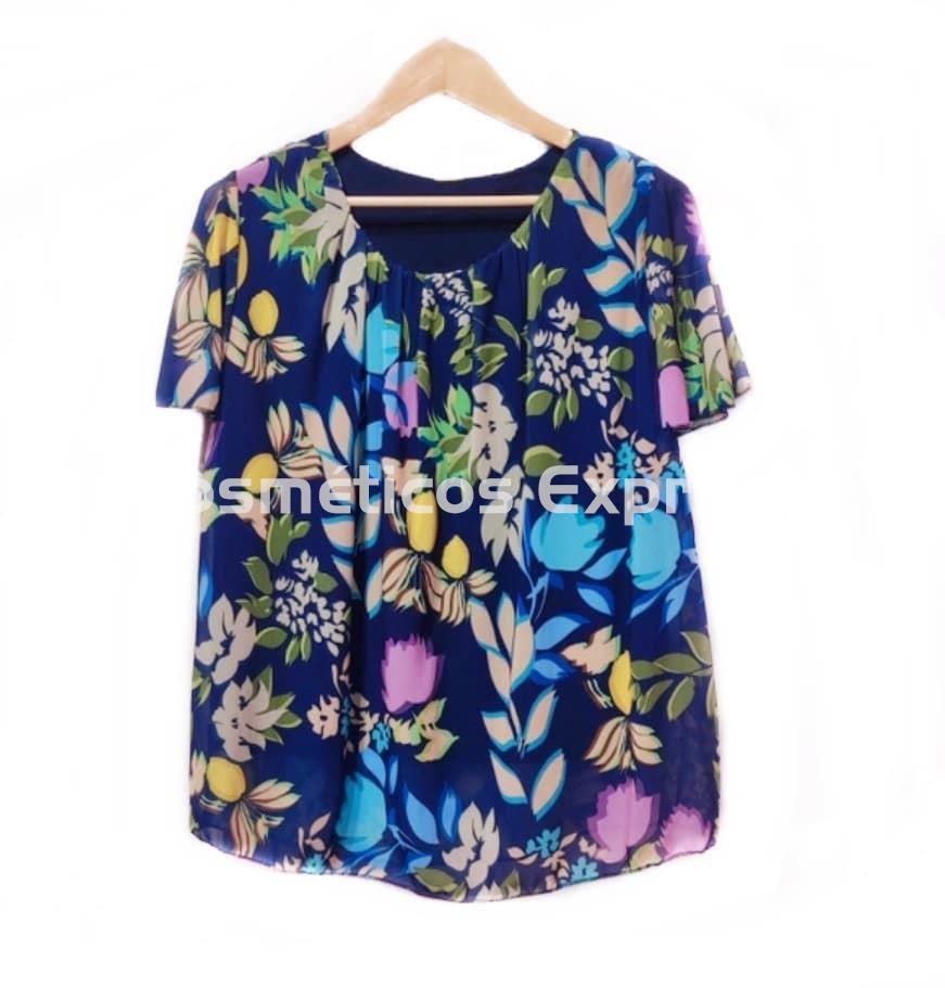 Blusa Manga Corta Floral Azul Marino - Imagen 1