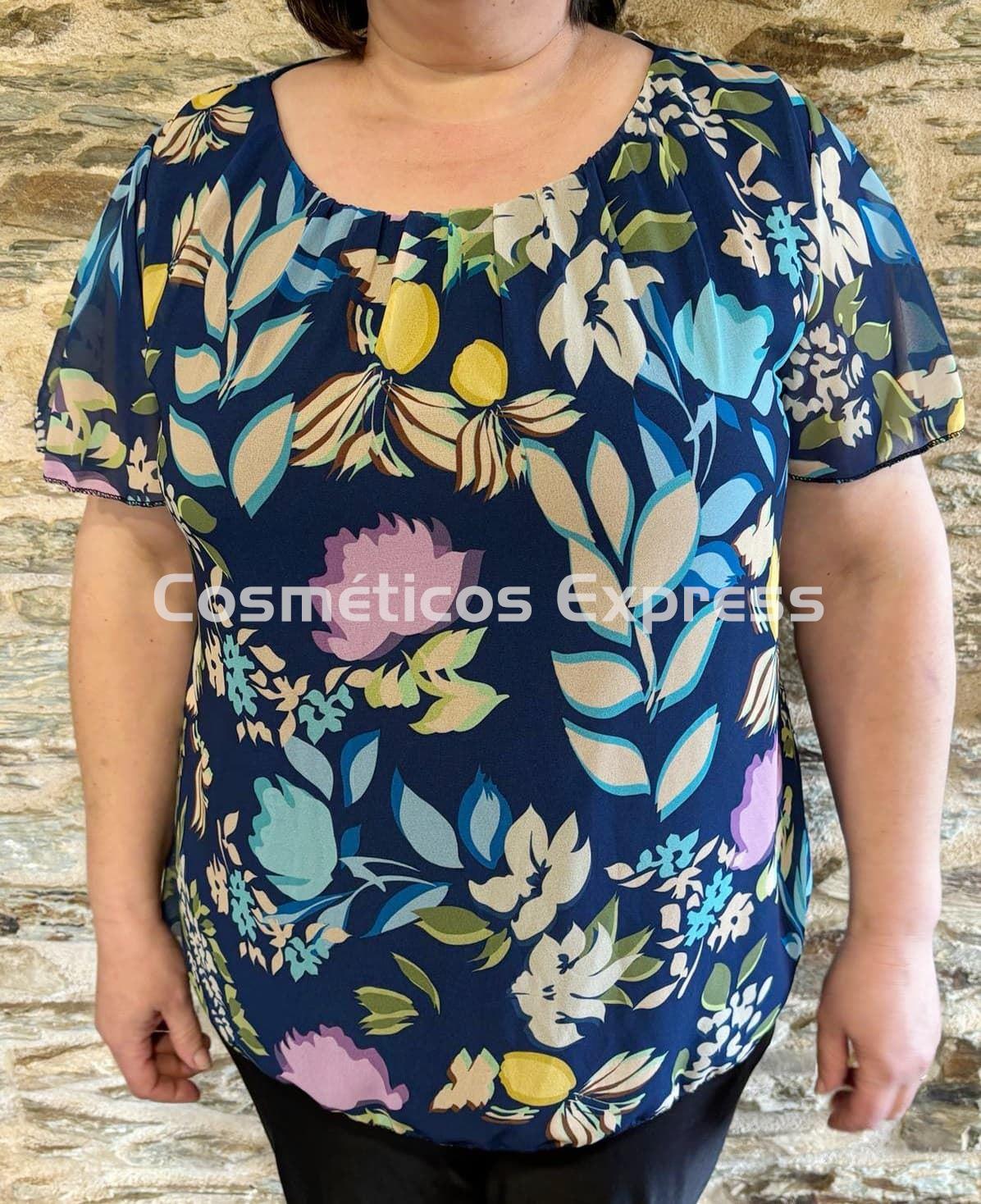 Blusa Manga Corta Floral Azul Marino - Imagen 2